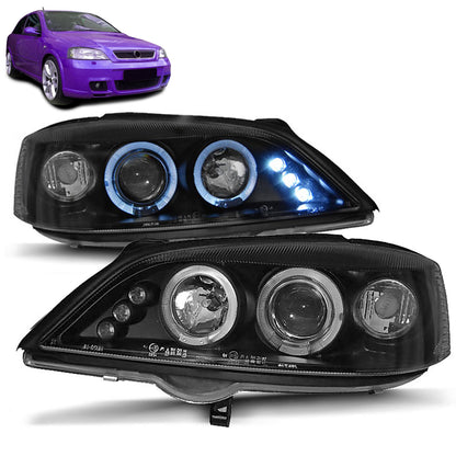 Scheinwerfer passend für Opel Astra G 02.98-02.04 Angel Eyes Schwarz