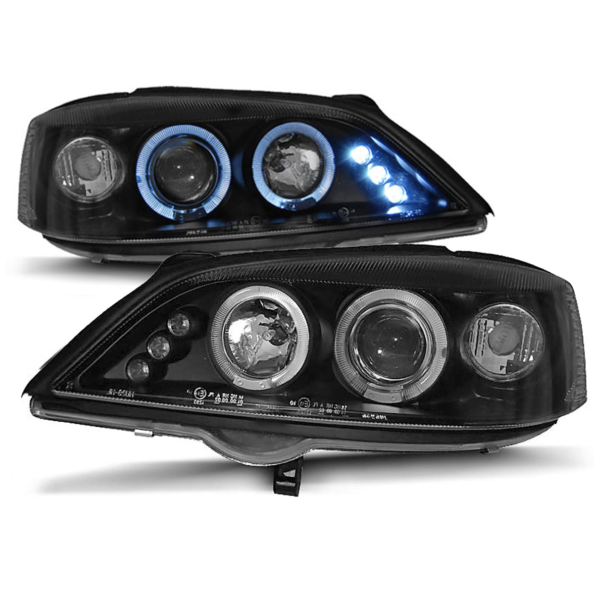 Scheinwerfer passend für Opel Astra G 02.98-02.04 Angel Eyes Schwarz