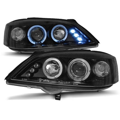 Scheinwerfer passend für Opel Astra G 02.98-02.04 Angel Eyes Schwarz