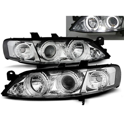 Scheinwerfer passend für Opel Vectra B 99-03.02 Angel Eyes Chrom