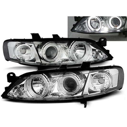 Scheinwerfer passend für Opel Vectra B 99-03.02 Angel Eyes Chrom
