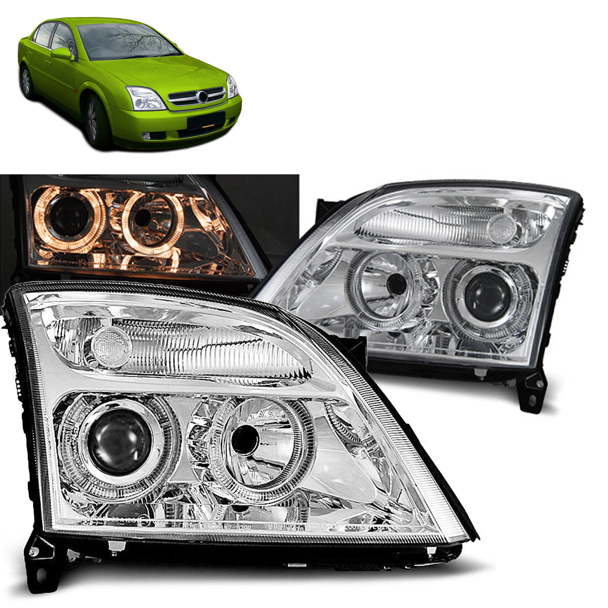 Scheinwerfer passend für Opel Vectra C 04.02-08.05 Angel Eyes Chrom