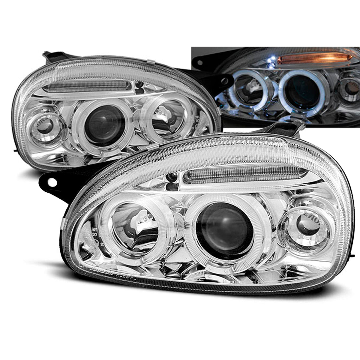 Scheinwerfer passend für Opel Corsa B 02.93-10.00 Angel Eyes Chrom