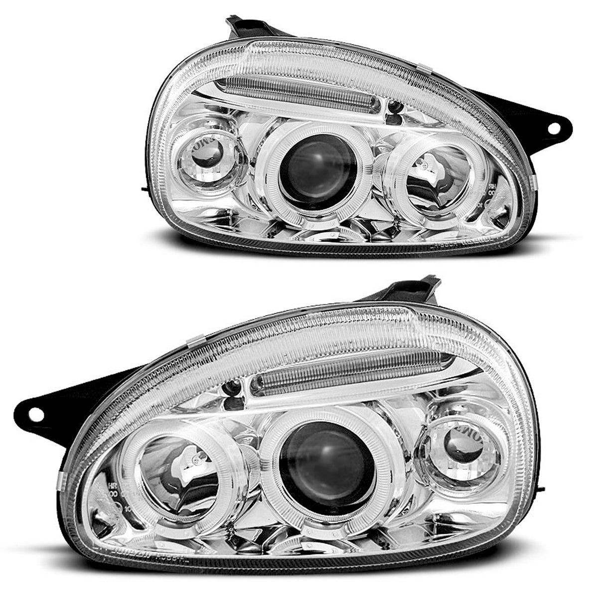 Scheinwerfer passend für Opel Corsa B 02.93-10.00 Angel Eyes Chrom