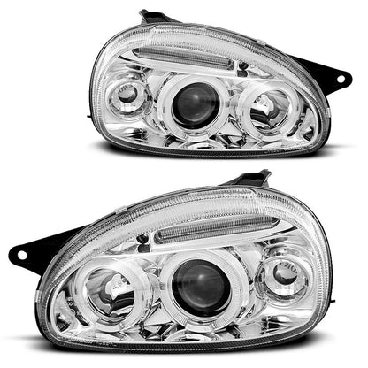 Scheinwerfer passend für Opel Corsa B 02.93-10.00 Angel Eyes Chrom