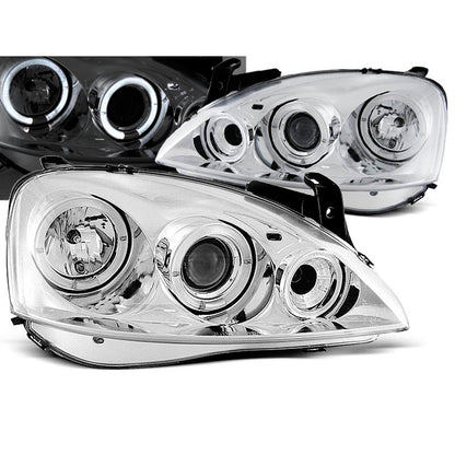Scheinwerfer passend für Opel Corsa C 11.00 - 09.06 Angel Eyes Chrom