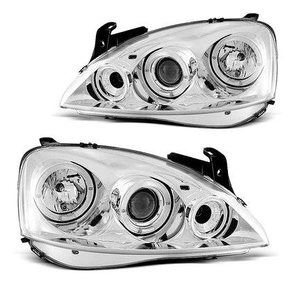 Scheinwerfer passend für Opel Corsa C 11.00 - 09.06 Angel Eyes Chrom