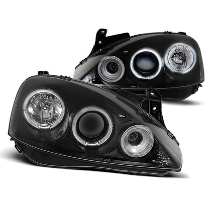 Scheinwerfer passend für Opel Corsa C 11.00-09.06 Angel Eyes Schwarz