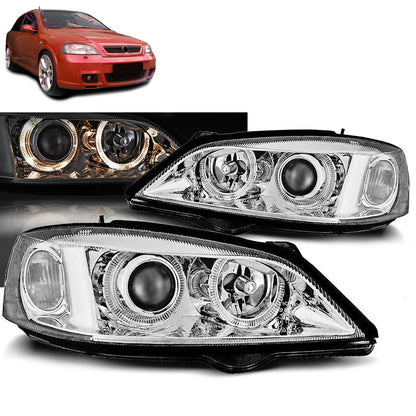 Scheinwerfer passend für Opel Astra G 09.97-02.04 Angel Eyes Chrom