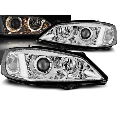 Scheinwerfer passend für Opel Astra G 09.97-02.04 Angel Eyes Chrom