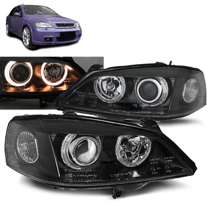 Scheinwerfer passend für Opel Astra G 09.97-02.04 Angel Eyes Schwarz