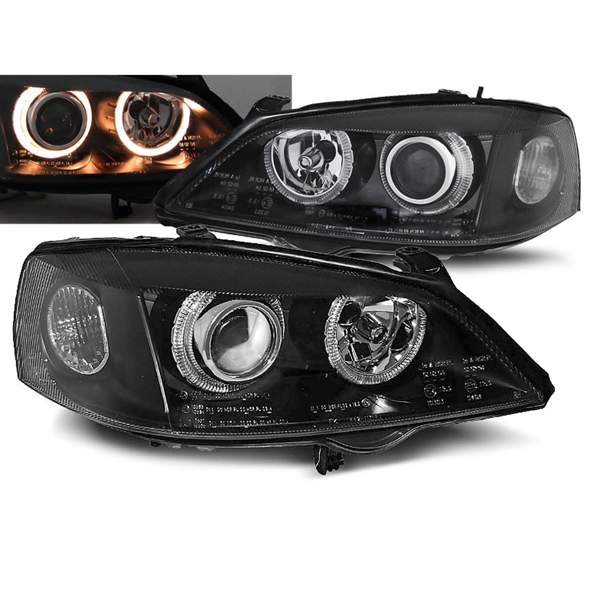 Scheinwerfer passend für Opel Astra G 09.97-02.04 Angel Eyes Schwarz
