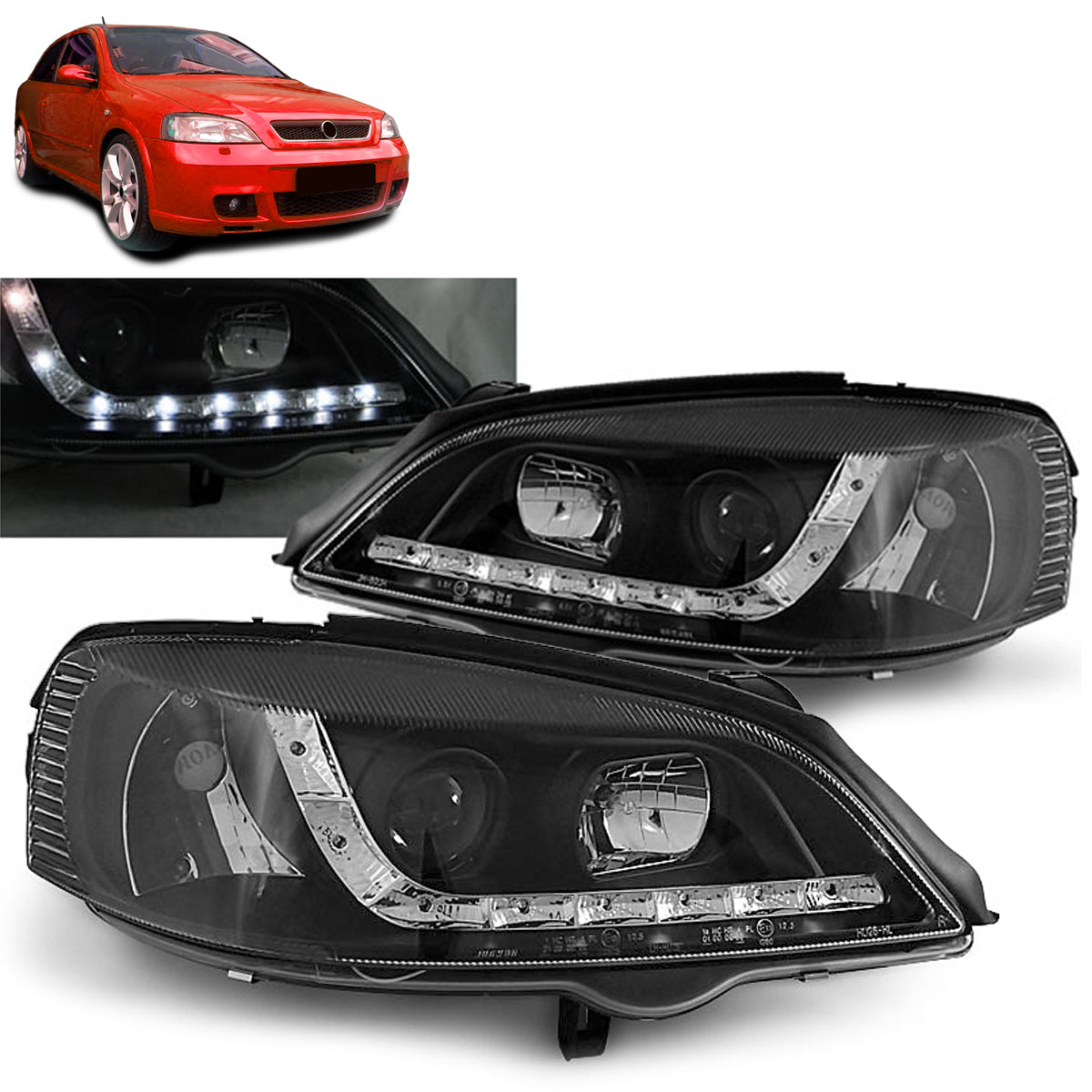 Scheinwerfer passend für Opel Astra G 09.97-02.04 Daylight Schwarz
