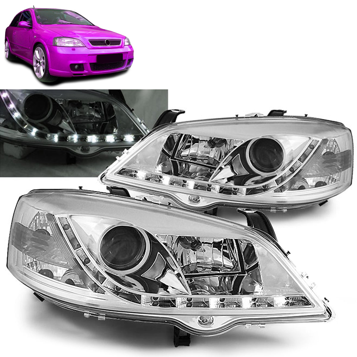 Scheinwerfer passend für Opel Astra G 09.97-02.04 Daylight Chrom