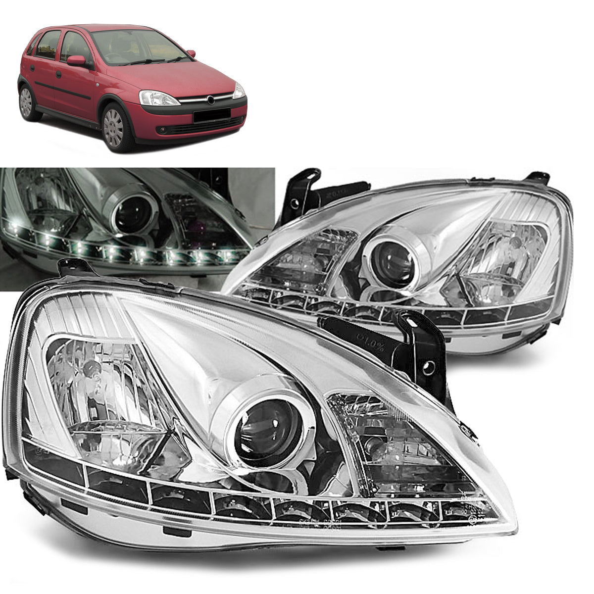 Scheinwerfer passend für Opel Corsa C 11.00-09.06 Daylight Chrom