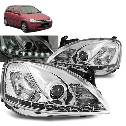 Scheinwerfer passend für Opel Corsa C 11.00-09.06 Daylight Chrom