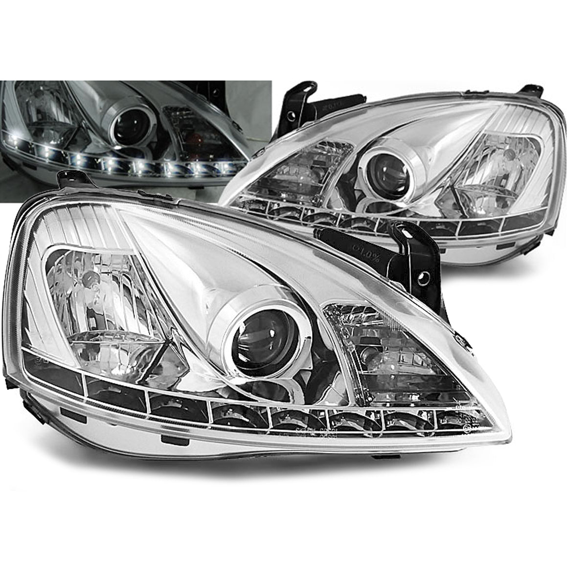 Scheinwerfer passend für Opel Corsa C 11.00-09.06 Daylight Chrom