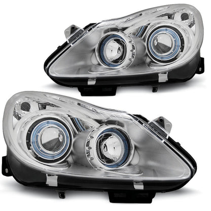 Scheinwerfer passend für Opel Corsa D 04.06-11 Angel Eyes Chrom