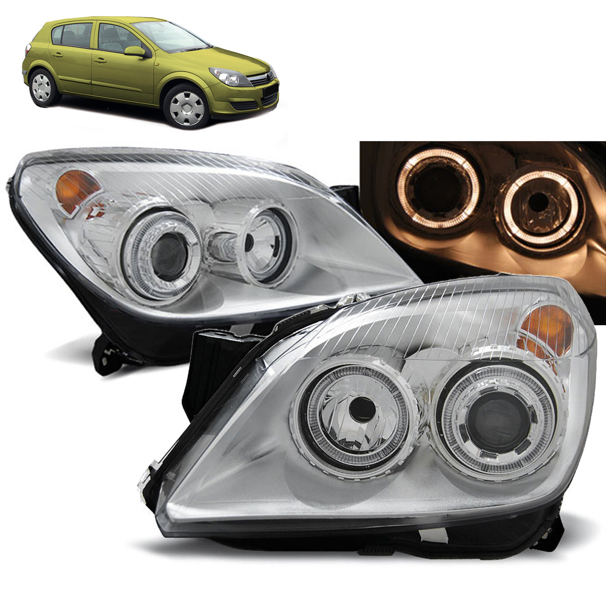 Scheinwerfer passend für Opel Astra H 03.04-09 Angel Eyes Chrom