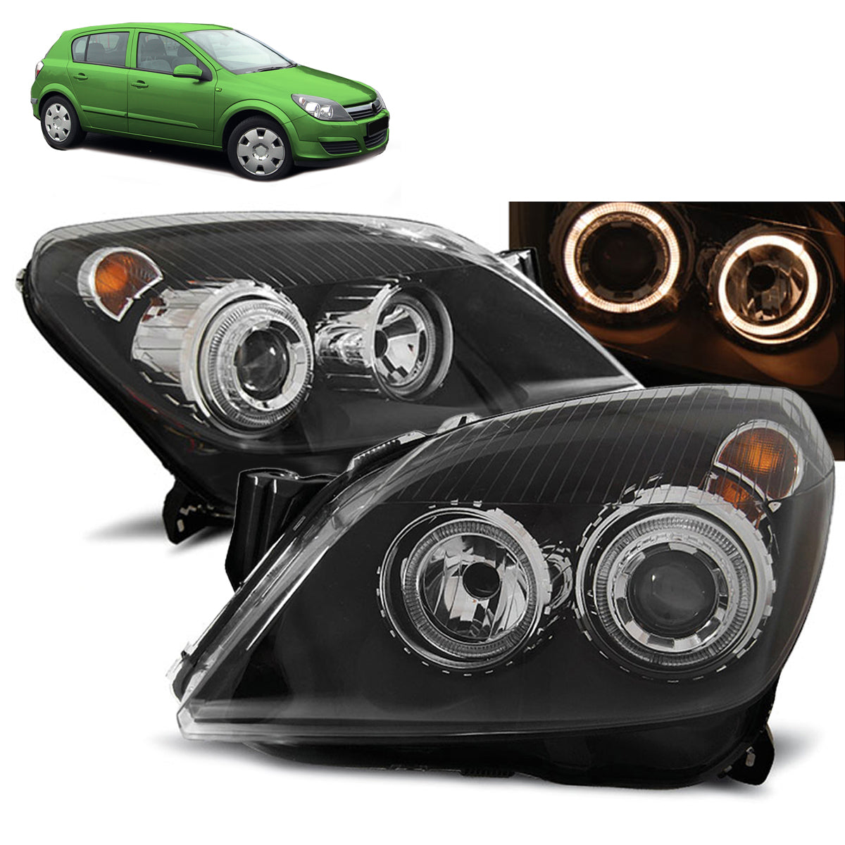 Scheinwerfer passend für Opel Astra H 03.04-09 Angel Eyes Schwarz
