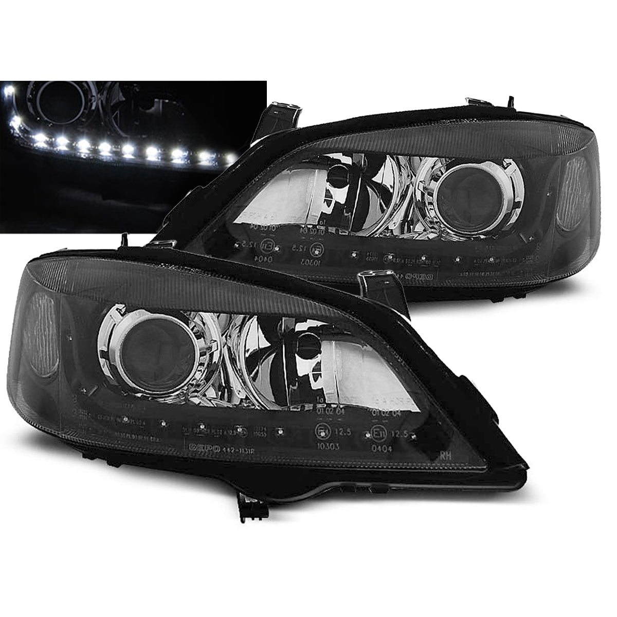 Scheinwerfer passend für Opel Astra G 09.97-02.04 Daylight Schwarz