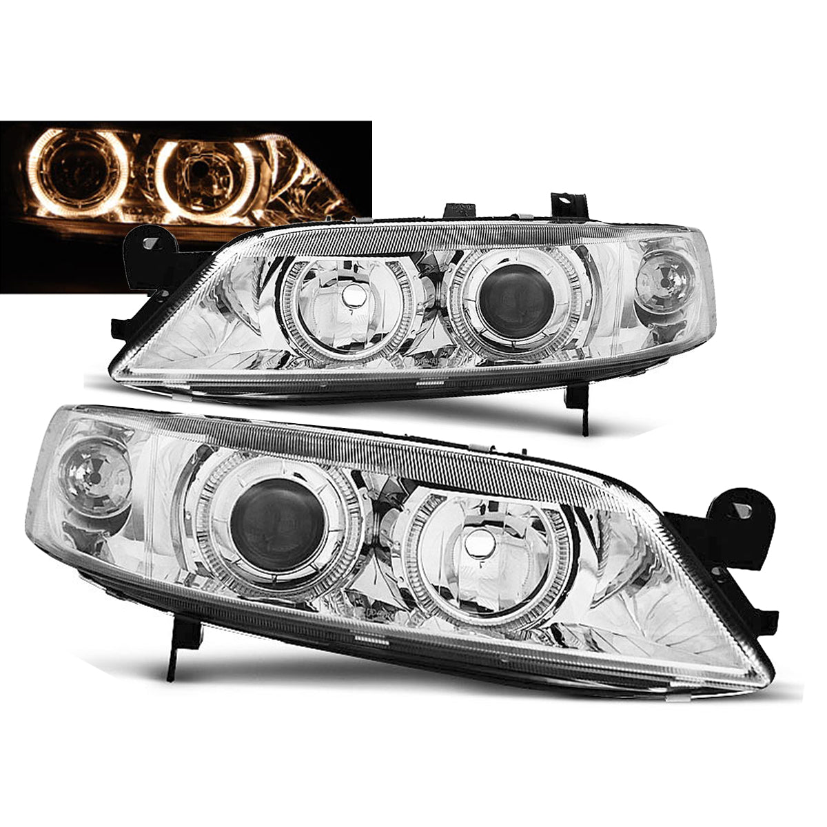 Scheinwerfer passend für Opel Vectra B 99-02 Angel Eyes Chrom