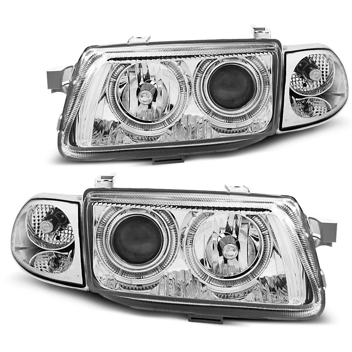 Scheinwerfer passend für Opel Astra F 09.94-08.97 Angel Eyes Chrom