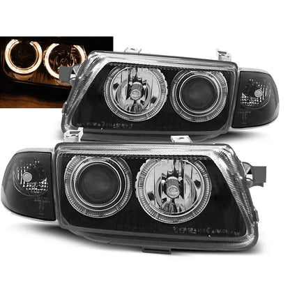Scheinwerfer passend für Opel Astra F 09.94-08.97 Angel Eyes Schwarz