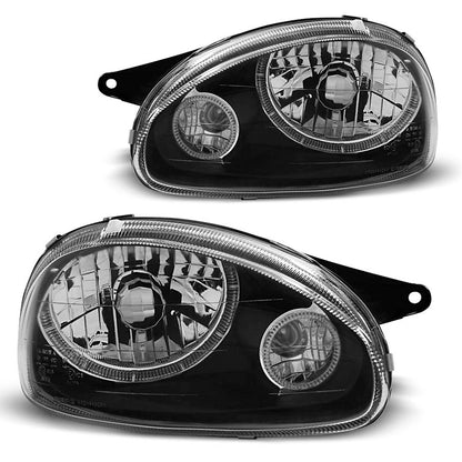 Scheinwerfer passend für Opel Corsa B 02.93-10.00 Angel Eyes Schwarz