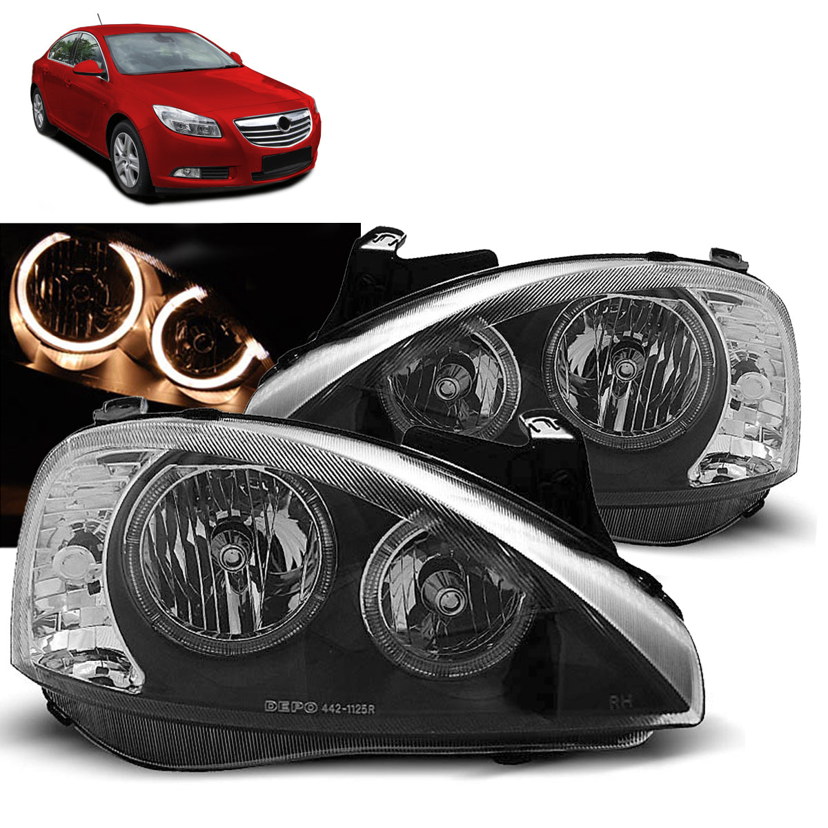 Scheinwerfer passend für Opel Corsa C 11.00-09.06 Angel Eyes Schwarz