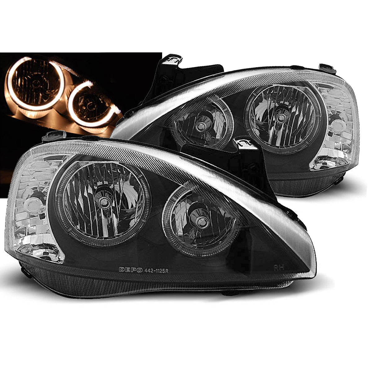 Scheinwerfer passend für Opel Corsa C 11.00-09.06 Angel Eyes Schwarz