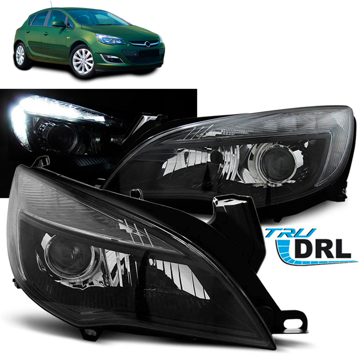 Scheinwerfer passend für Opel Astra J 10-12 Schwarz Tru DRL