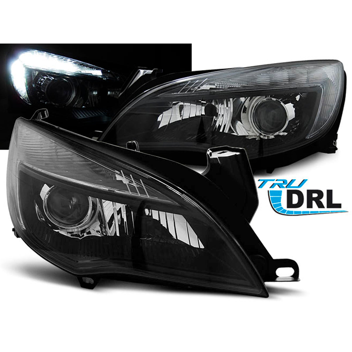 Scheinwerfer passend für Opel Astra J 10-12 Schwarz Tru DRL