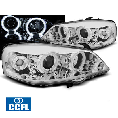 Scheinwerfer passend für Opel Astra G 09.97-02.04 Angel Eyes CCFL Chrom