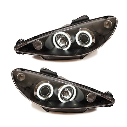 Scheinwerfer Halogen Projektor Schwarz mit CCFL passend für PEUGEOT 206 Schrägheck, CC und SW 1998-2012