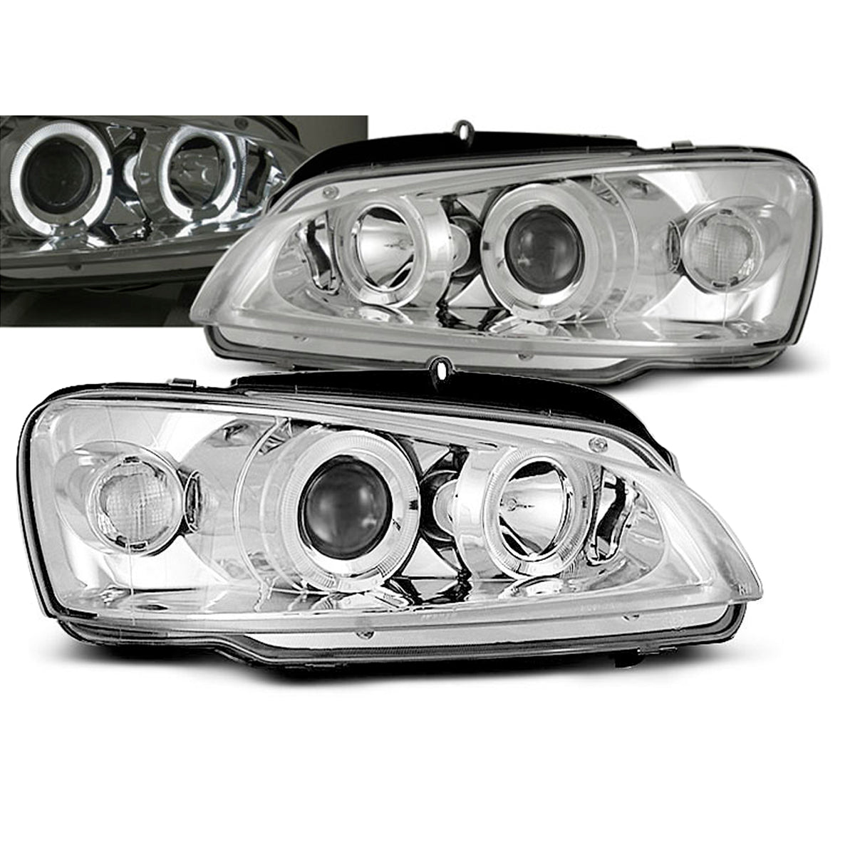 Scheinwerfer passend für Peugeot 106 08.96-03 Angel Eyes Chrom