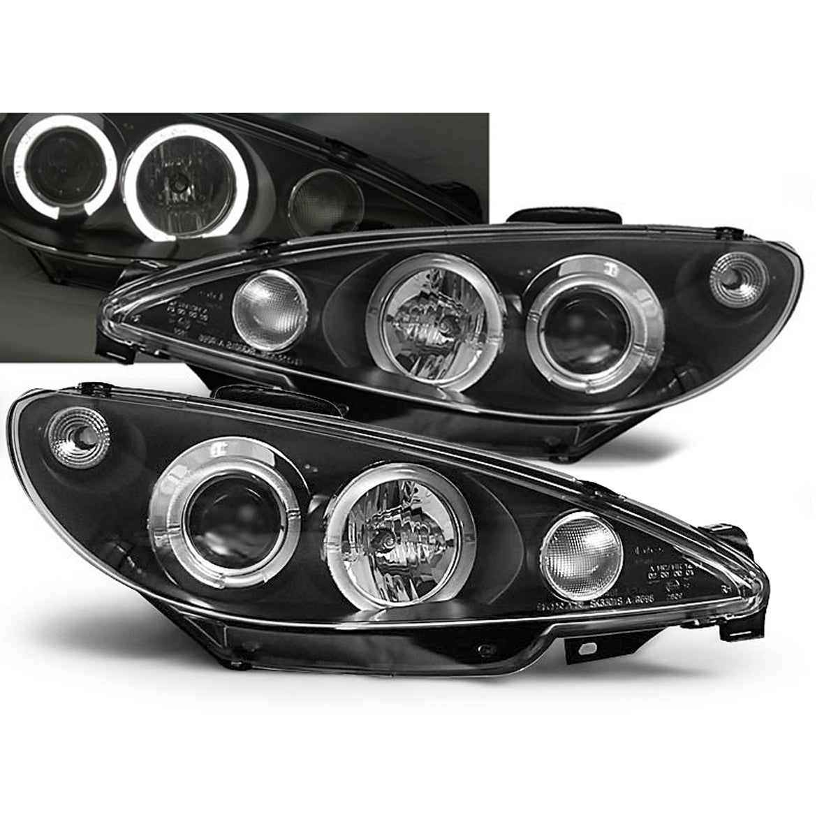 Scheinwerfer passend für Peugeot 206 10.98-02 Angel Eyes Schwarz