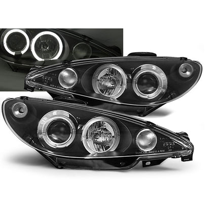 Scheinwerfer passend für Peugeot 206 10.98-02 Angel Eyes Schwarz