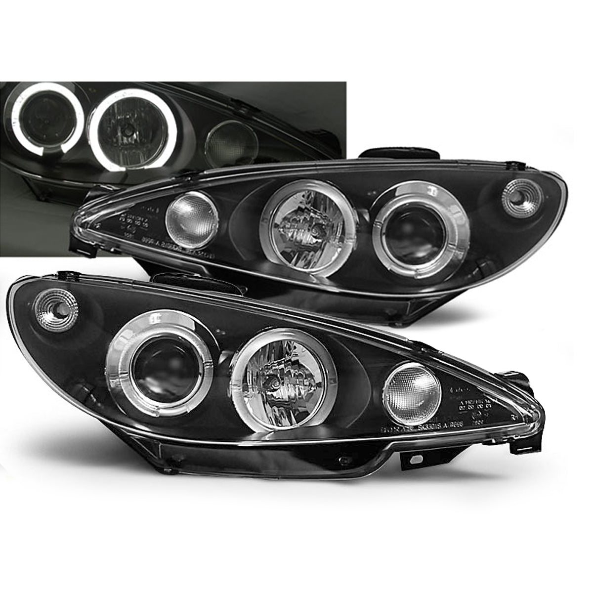 Scheinwerfer passend für Peugeot 206 02- Angel Eyes Schwarz