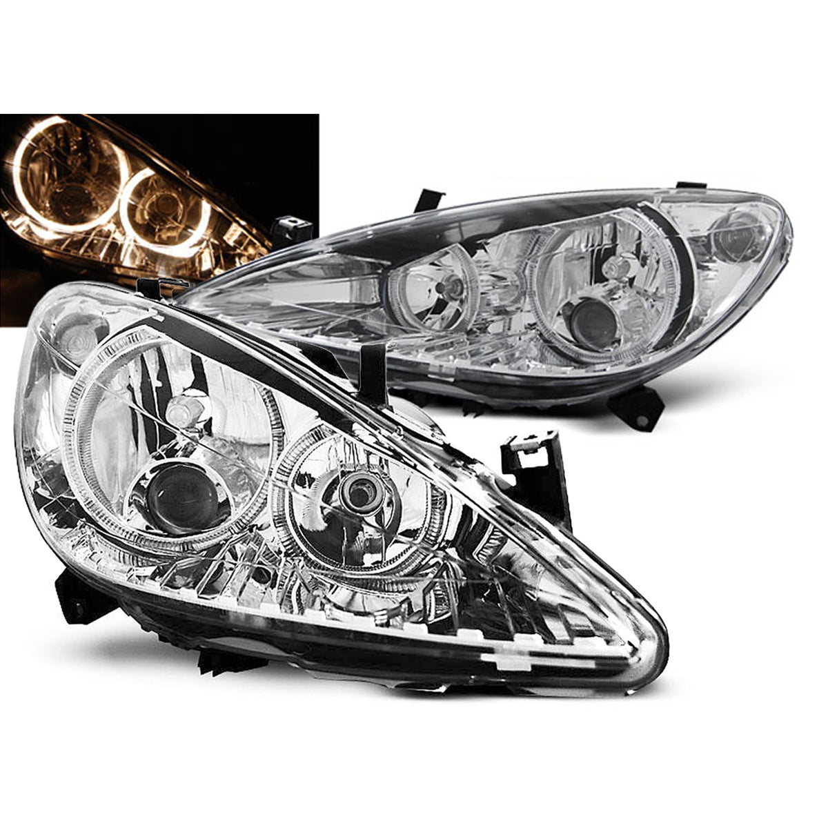 Scheinwerfer passend für Peugeot 307 04.01-06.05 Angel Eyes Chrom