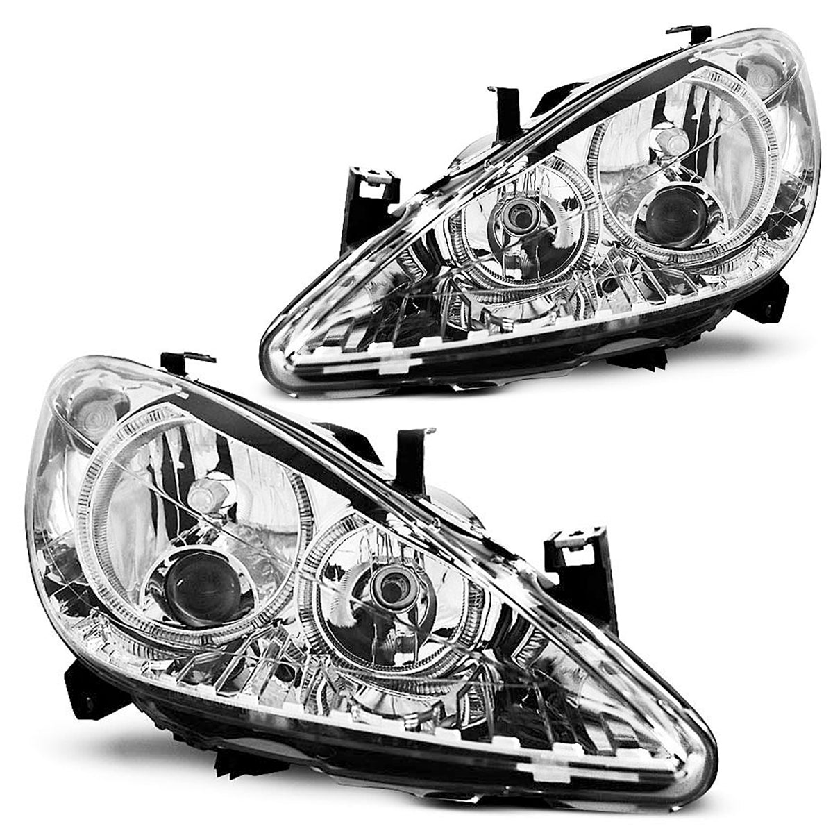 Scheinwerfer passend für Peugeot 307 04.01-06.05 Angel Eyes Chrom
