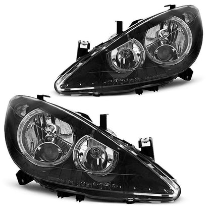 Scheinwerfer passend für Peugeot 307 04.01-06.05 Angel Eyes Schwarz