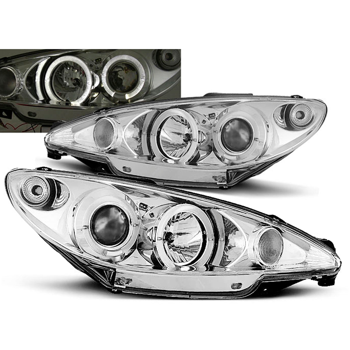 Scheinwerfer passend für Peugeot 206 10.98-02 206 Angel Eyes Chrom