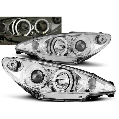 Scheinwerfer passend für Peugeot 206 10.98-02 206 Angel Eyes Chrom
