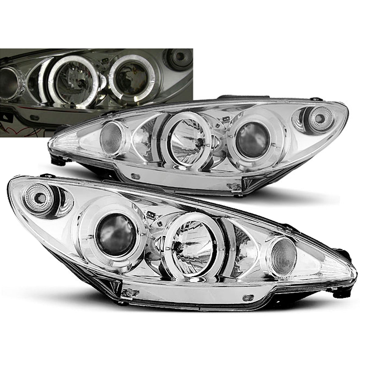 Scheinwerfer passend für Peugeot 206 02- Angel Eyes Chrom