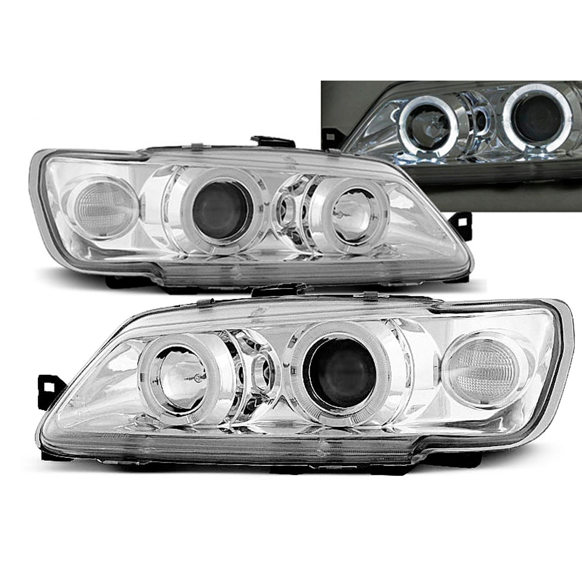 Scheinwerfer passend für Peugeot 306 02.93-04.97 Angel Eyes Chrom