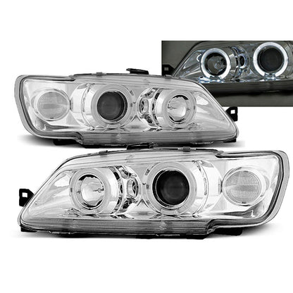Scheinwerfer passend für Peugeot 306 02.93-04.97 Angel Eyes Chrom