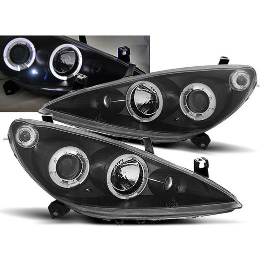 Scheinwerfer passend für Peugeot 307 04.01-06.05 Angel Eyes Schwarz