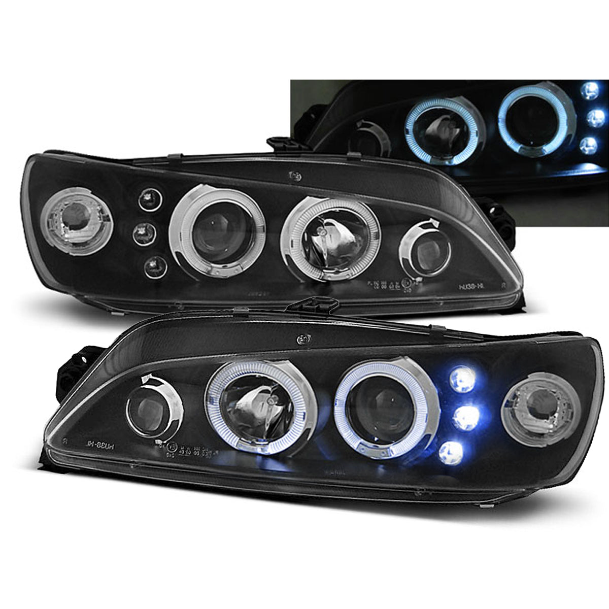 Scheinwerfer passend für Peugeot 306 05.97-03.01 Angel Eyes Schwarz