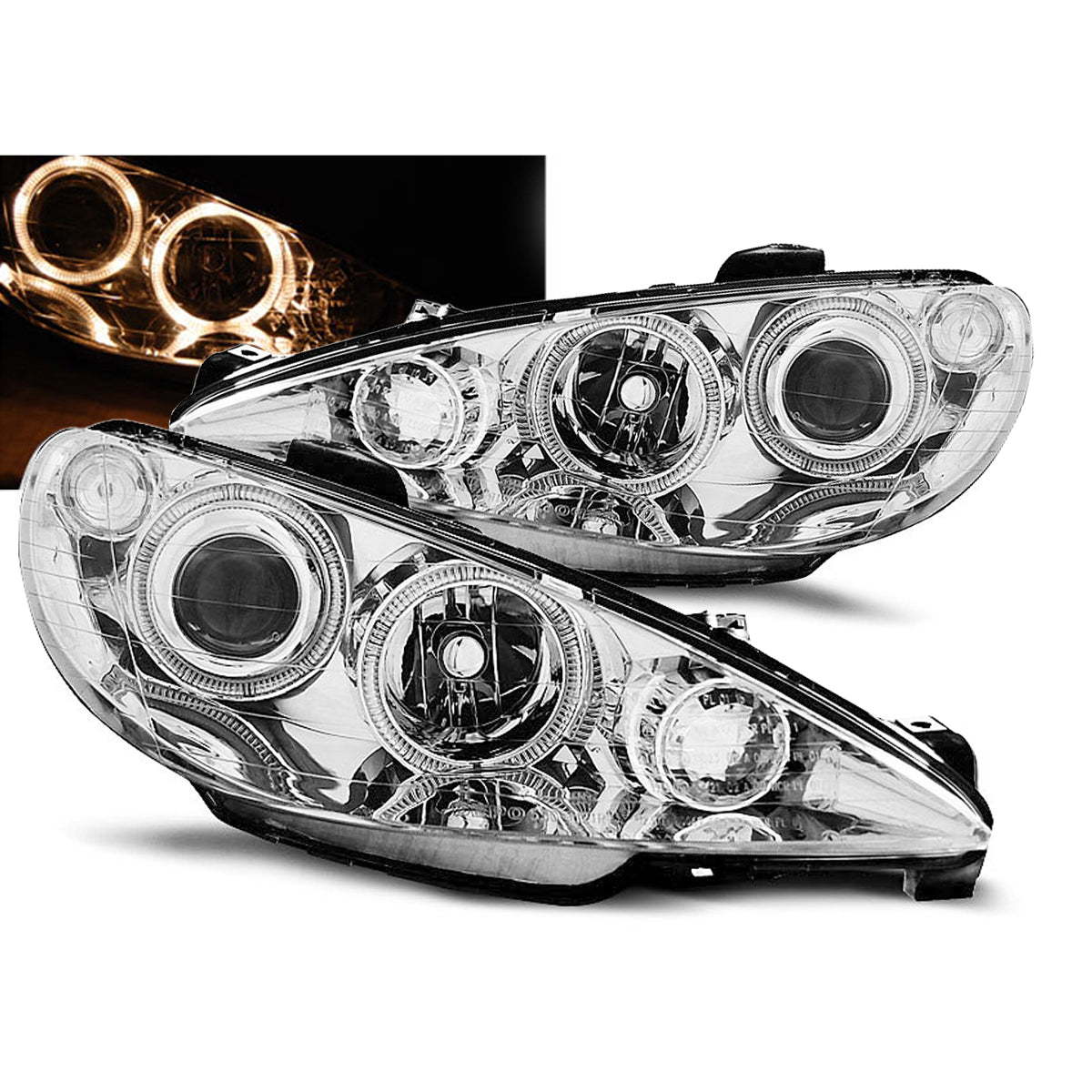 Scheinwerfer passend für Peugeot 206 02- Angel Eyes Chrom